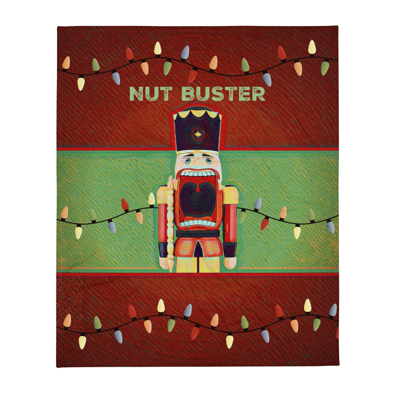 SEASONAL "NUT BUSTER" Funny Nutcracker Novelty Christmas Throw Blanket